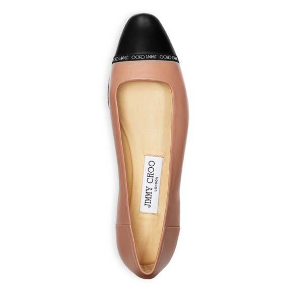 Jimmy Choo Watson Black Ballet Pink Leather Logo Slip On Ballerina Flats 39.5 - Picture 7 of 12
